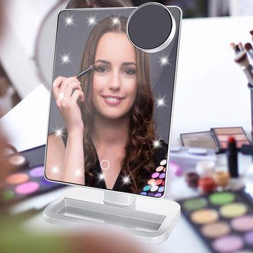 SKONYON ライト付き 明るさ調節可能 取り外し可能 10倍拡大 スポットメイクアップ/化粧鏡 スピーカー付き 充電式 ホワイト